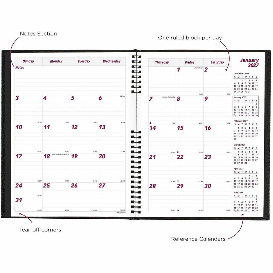 Brownline CoilPro Monthly Planner (14 Months) , 11" x 8-1/2" , English, Black - CB1262C.BLK
