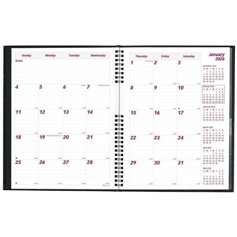 Brownline CoilPro Monthly Planner (14 Months) , 11" x 8-1/2" , English, Black - CB1262C.BLK