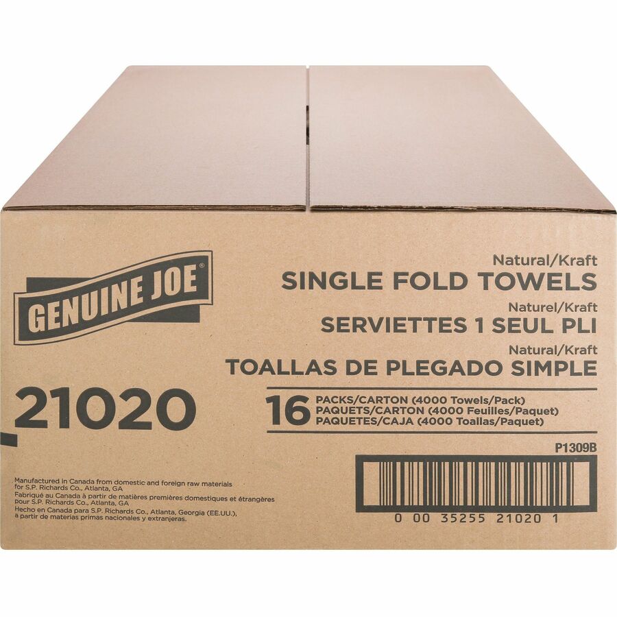 Genuine Joe Paper Towel Single fold 250 sheets Natural - 21020