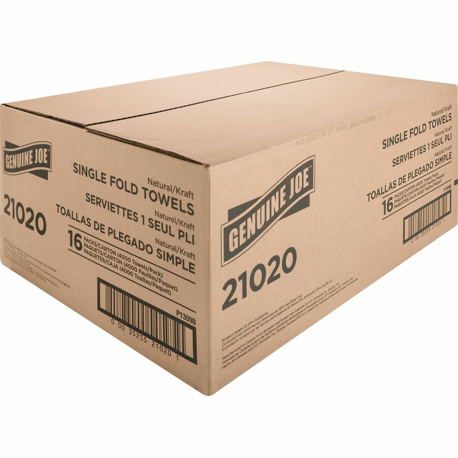 Genuine Joe Paper Towel Single fold 250 sheets Natural - 21020