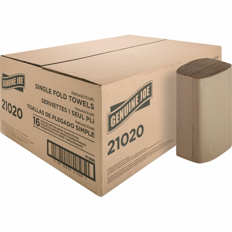 Genuine Joe Paper Towel Single fold 250 sheets Natural - 21020