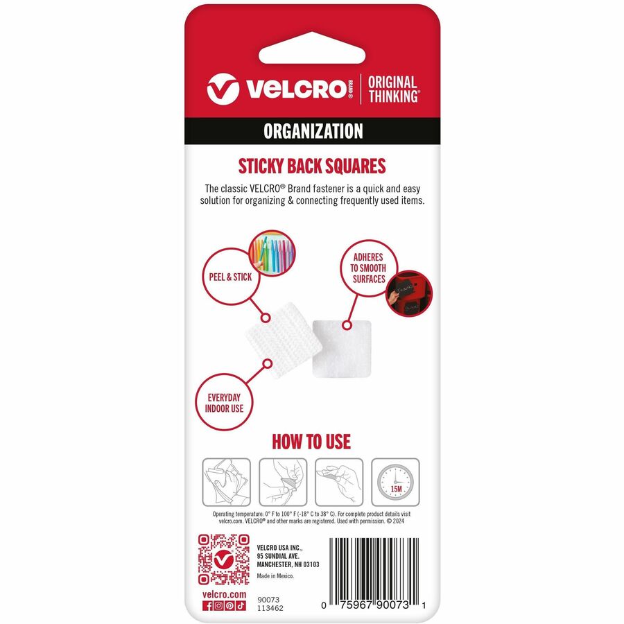 VELCRO&reg; Sticky Back 7/8in Squares White 12 ct - 90073