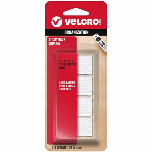 VELCRO&reg; Sticky Back 7/8in Squares White 12 ct