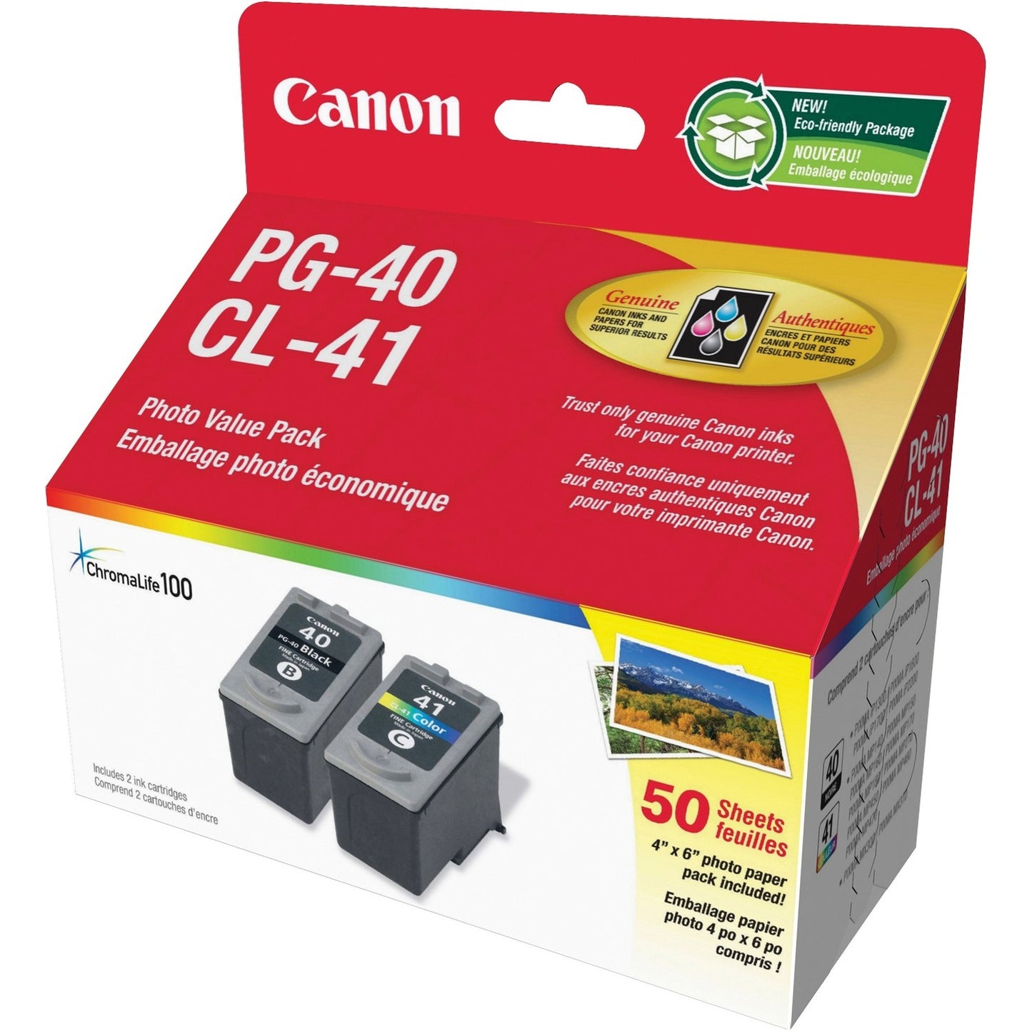 Canon PG-40 Black and CL-41 Tri-color Ink Cartridges