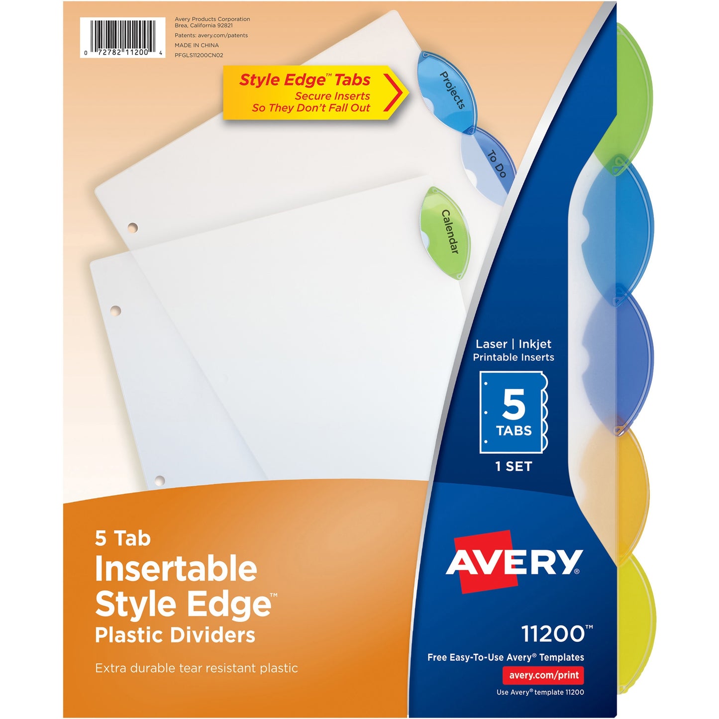 Avery&reg; Plastic Binder Dividers, Insertable Multicolor Style Edge 5-tabs