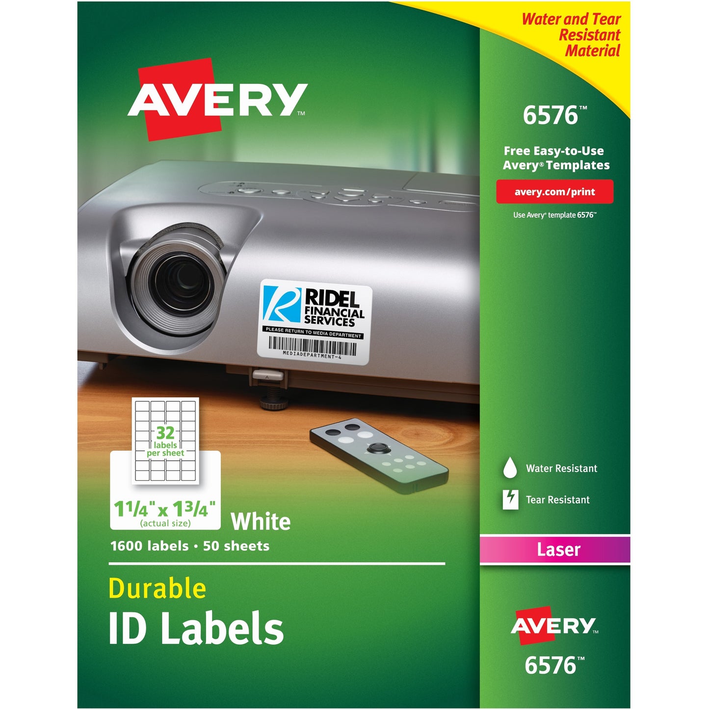 Avery&reg; Durable ID Labels, Permanent Adhesive, 1-1/4" x 1-3/4" , 1,600 Labels (6576)