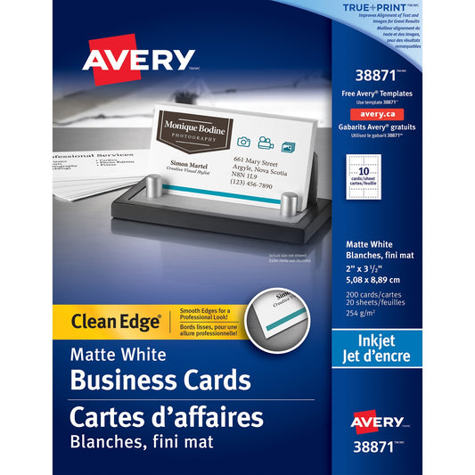 Avery&reg; 38871 Inkjet Business Card - White