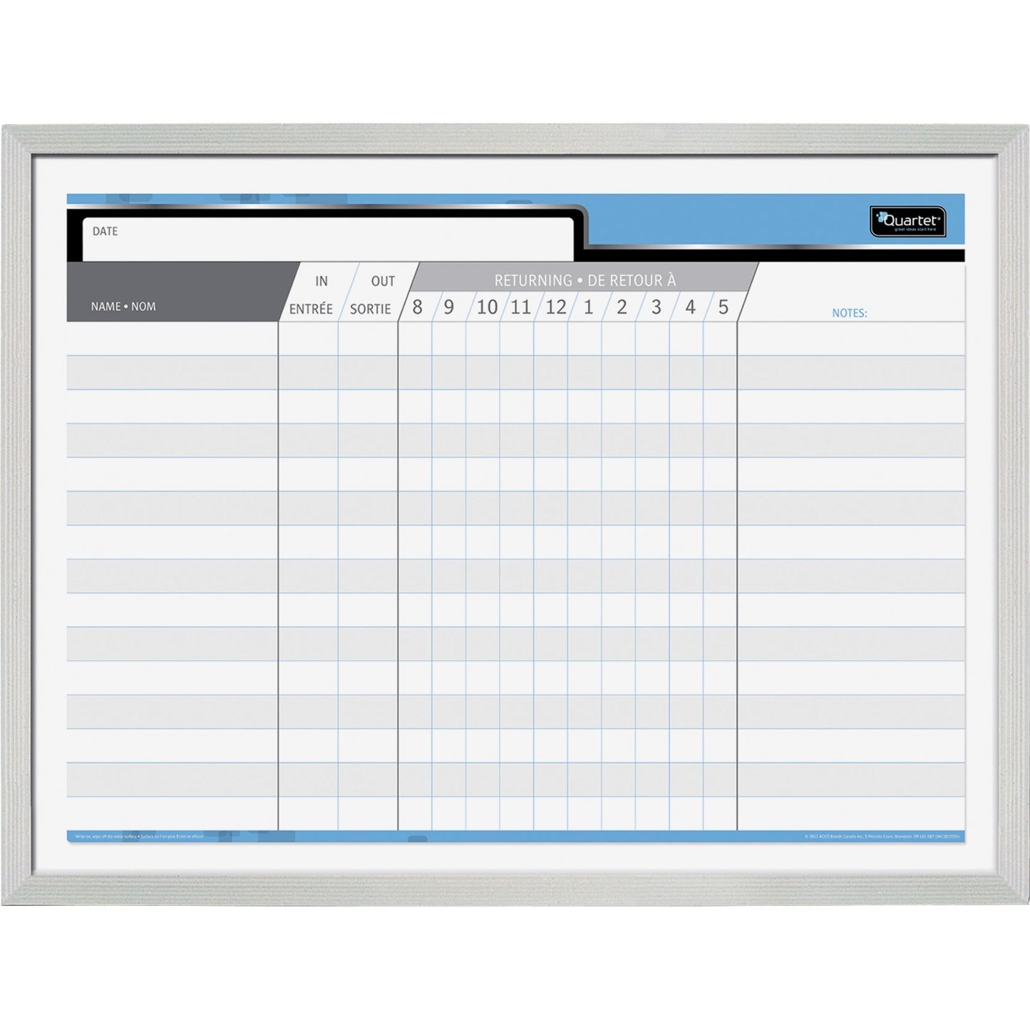 Quartet Bilingual Personnel Dry-Erase Board