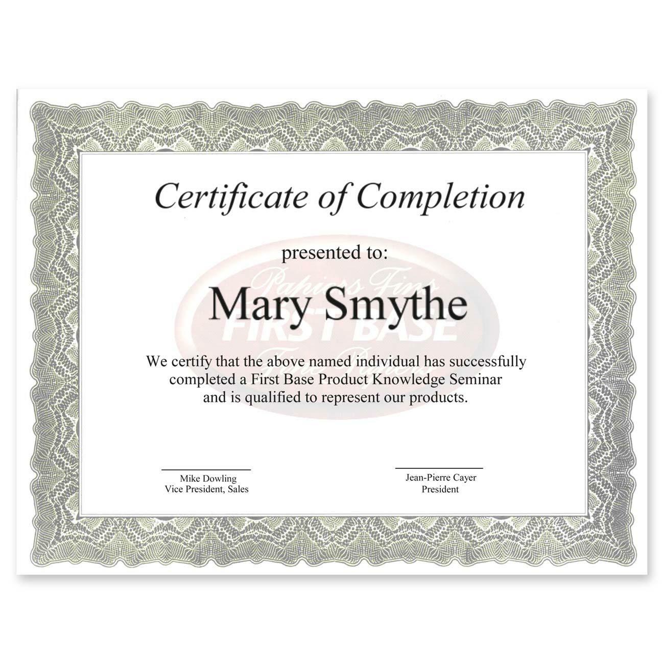 First Base Gloche Certificate