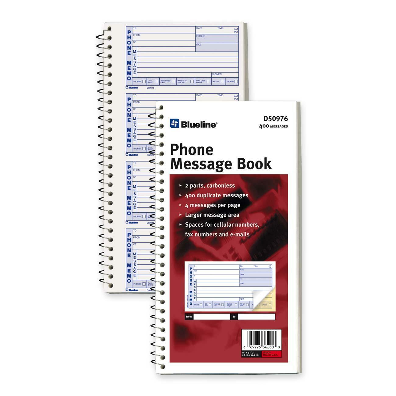 Blueline D50976 NCR Telephone Message Book