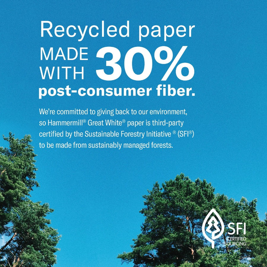 Hammermill Paper for Copy 11x17 Laser, Inkjet Recycled Paper - White - Recycled - 30% Recycled Content - 86750