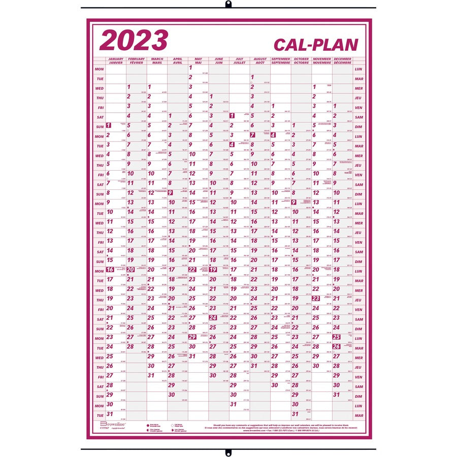 Blueline Brownline Laminated Yearly Wall Calendar - C177367