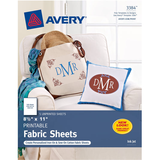 Avery&reg; Printable Fabric, 8-1/2" x 11" , Inkjet Printers, 5 Sheets (3384)