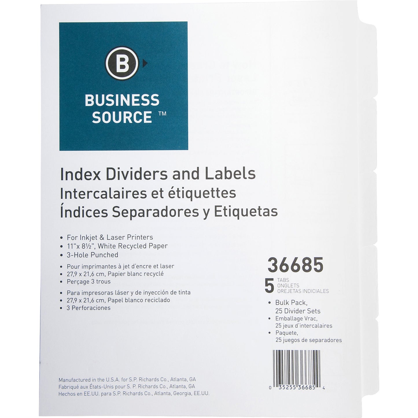 Business Source Punched Laser Index Dividers
