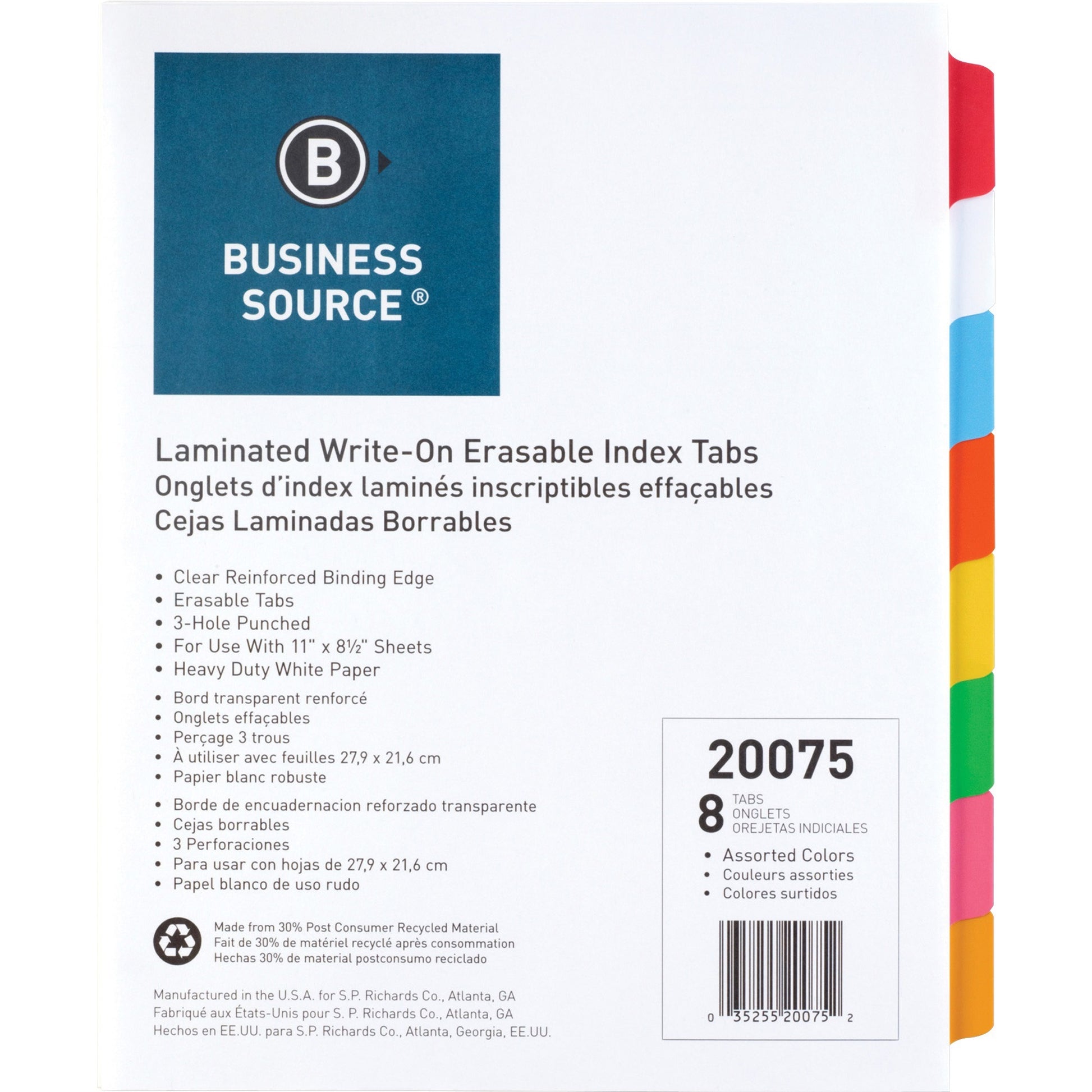 Business Source Laminated Write-On Tab Indexes