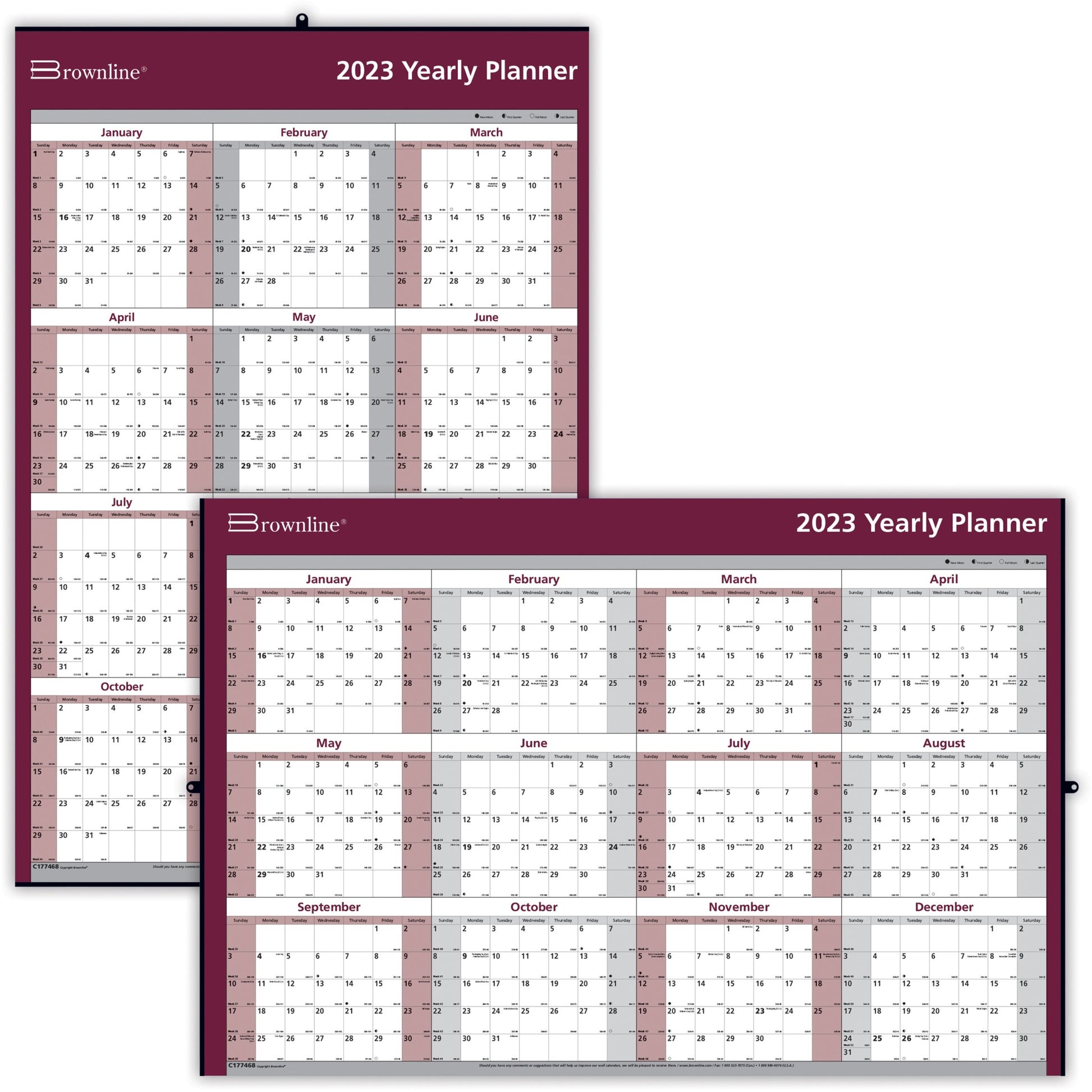 Blueline Brownline Laminated Yearly Wall Calendar