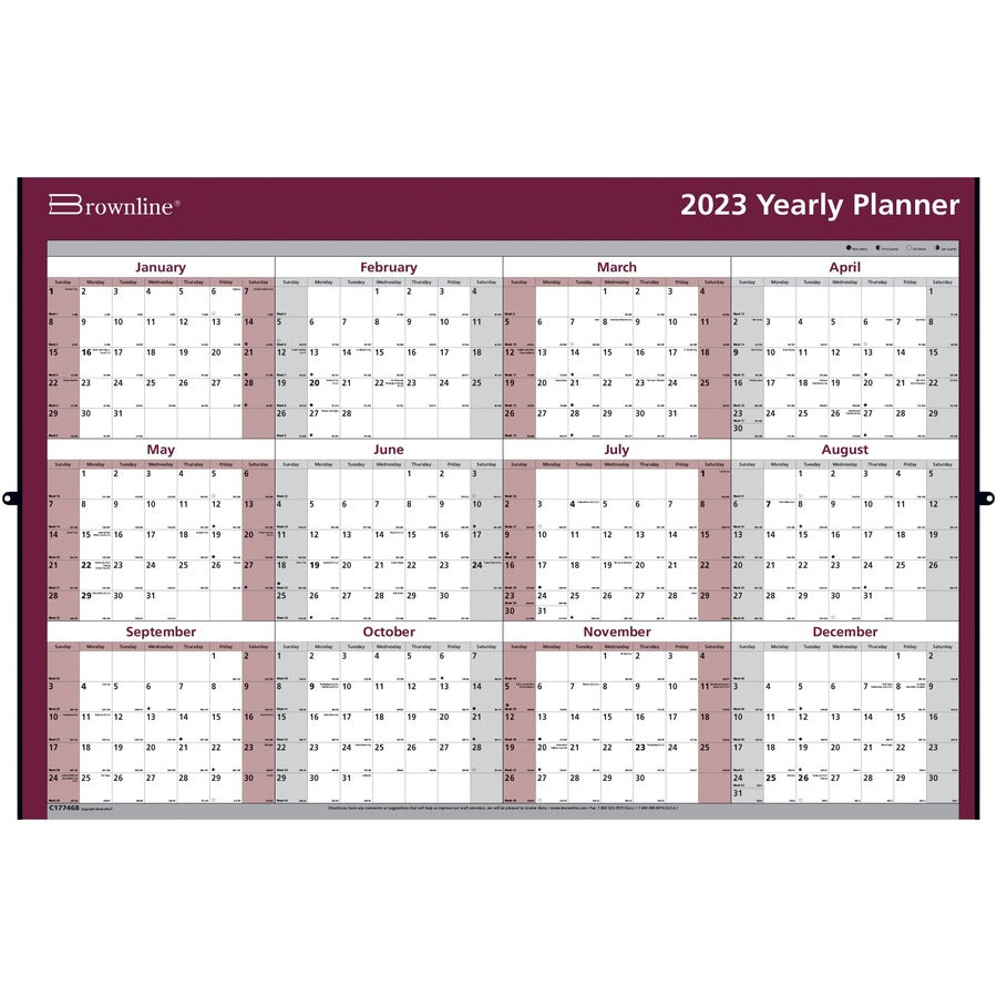 Blueline Brownline Laminated Yearly Wall Calendar - C177468