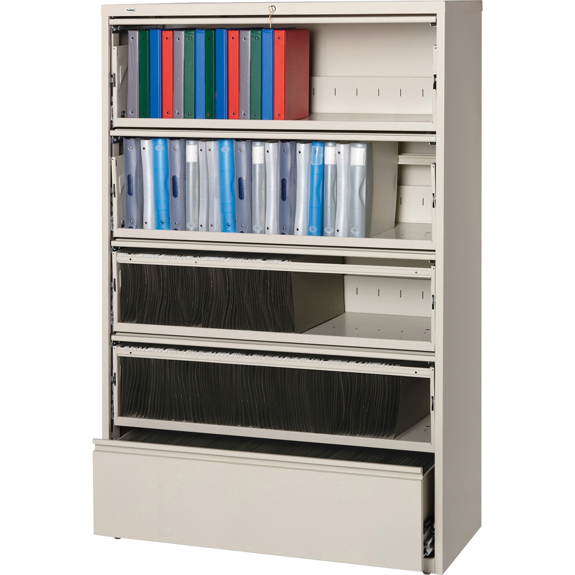 Lorell Receding Lateral File with Roll Out Shelves - 5-Drawer