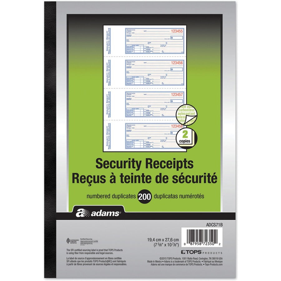 Adams Security Receipt Book - ADCS71B