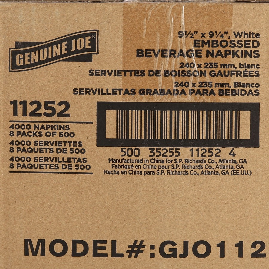 Genuine Joe Quad-fold Square Beverage Napkins - 11252