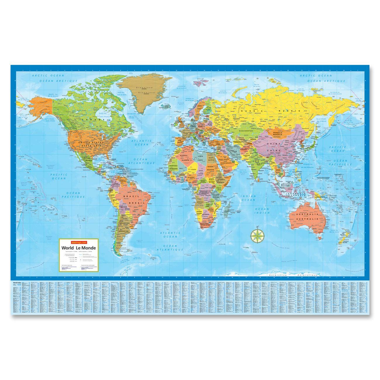 CCC Laminated Bilingual World Wall Map