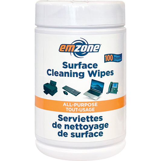 Emzone All-Purpsoe Suface Cleaning Wipes 100 / canister - For Keyboard, Telephone, Mouse, Office Equipment - Quick Drying, Lint-free - 1 Each - White