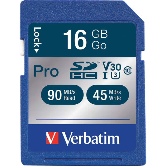 Verbatim 16GB Pro 600X SDHC Memory Card, UHS-I V30 U3 Class 10