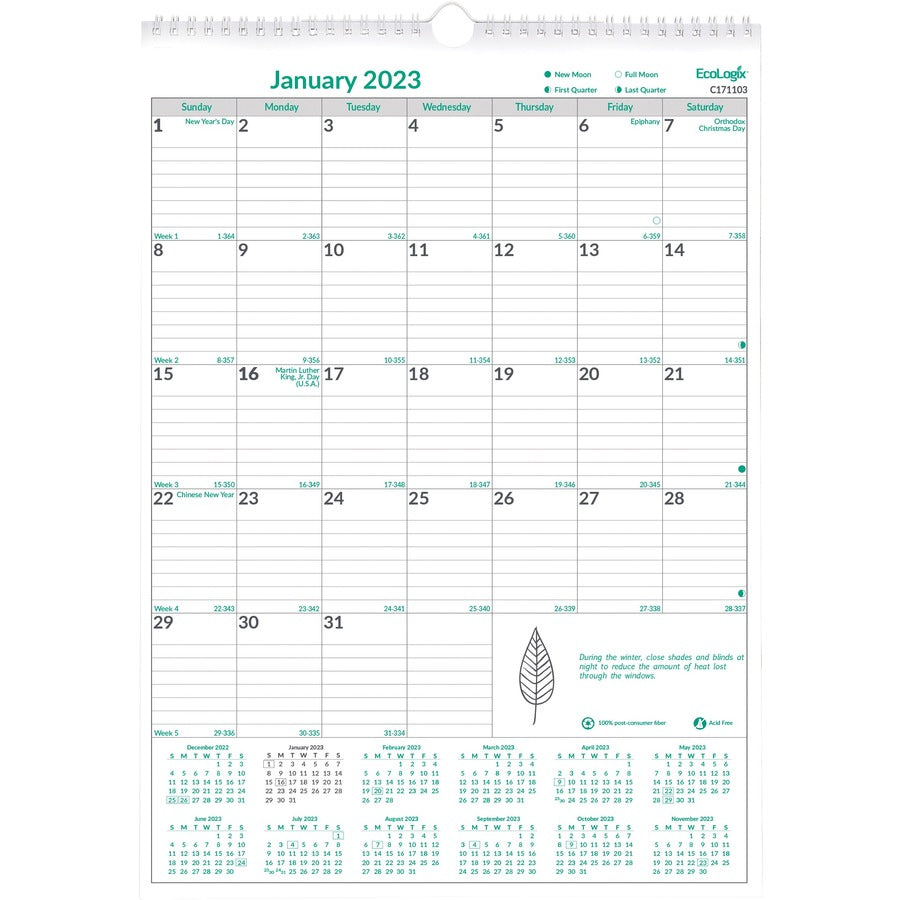 Brownline Brownline Ecologix Monthly Wall Calendar - C171103