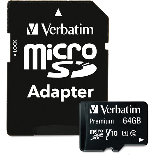 Verbatim 64GB Premium microSDXC Memory Card with Adapter, UHS-I V10 U1 Class 10