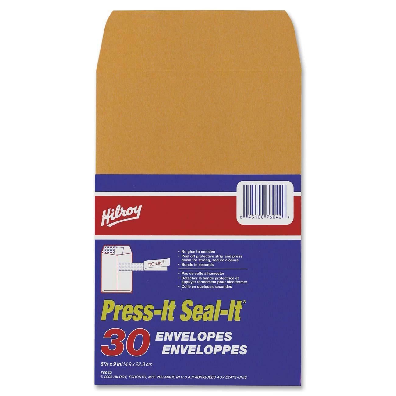 Hilroy Press-It Seal-It Kraft Adhesive Envelopes