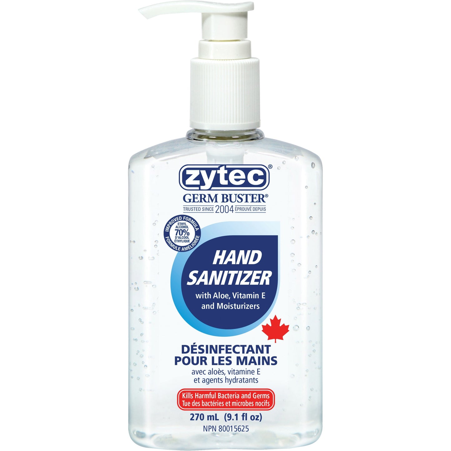 Zytec Germ Buster Sanitizing Gel - 270 mL - Pump Bottle Dispenser - Kill Germs, Bacteria Remover - Hand - Clear - 1 Each