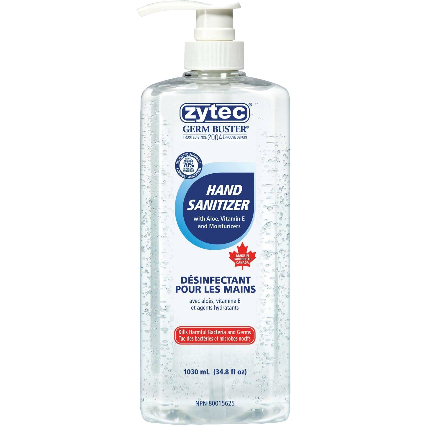 Zytec Germ Buster Sanitizing Gel - 1030 mL - Pump Bottle Dispenser - Kill Germs, Bacteria Remover - Hand - Clear - 1 Each