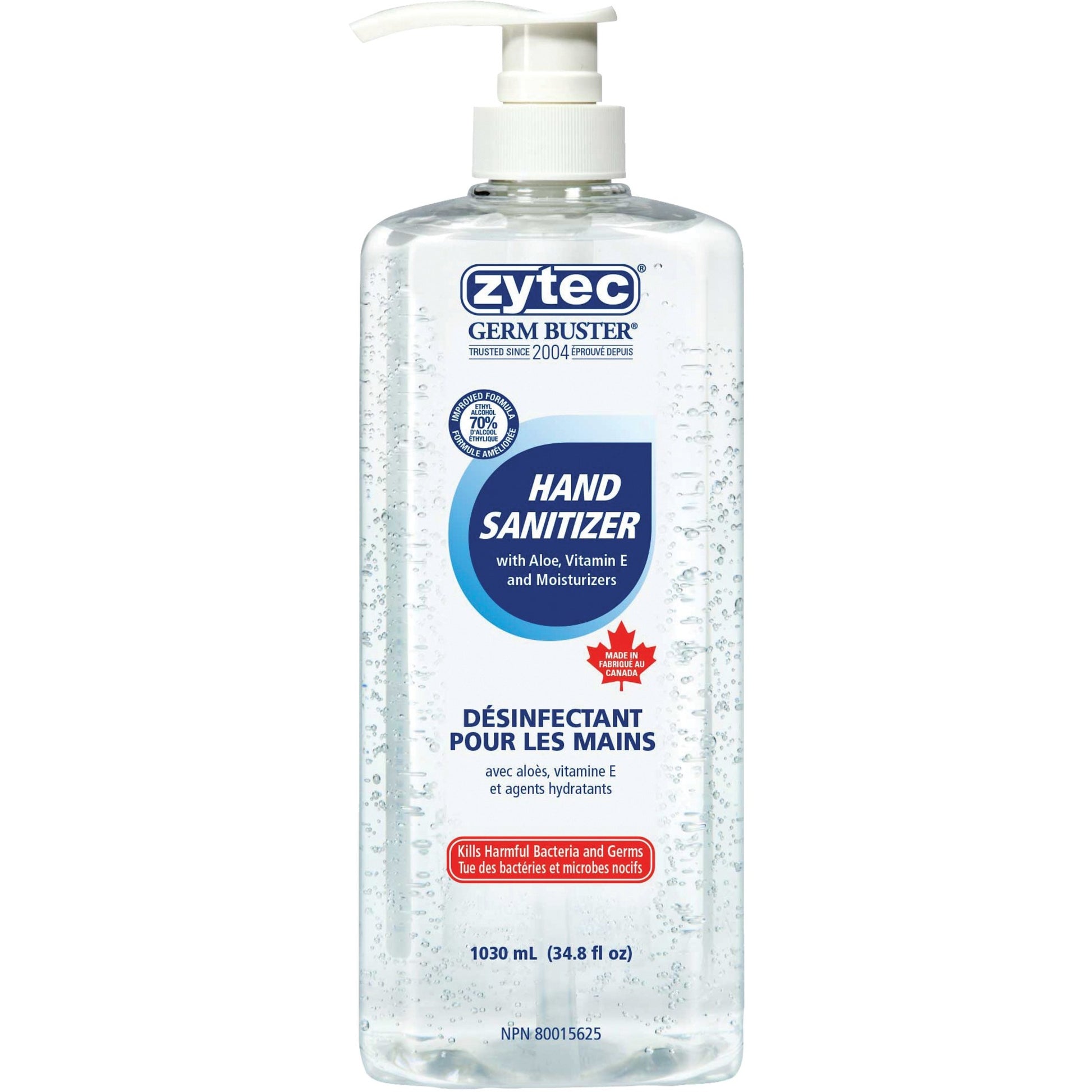 Zytec Germ Buster Sanitizing Gel - 1030 mL - Pump Bottle Dispenser - Kill Germs, Bacteria Remover - Hand - Clear - 1 Each