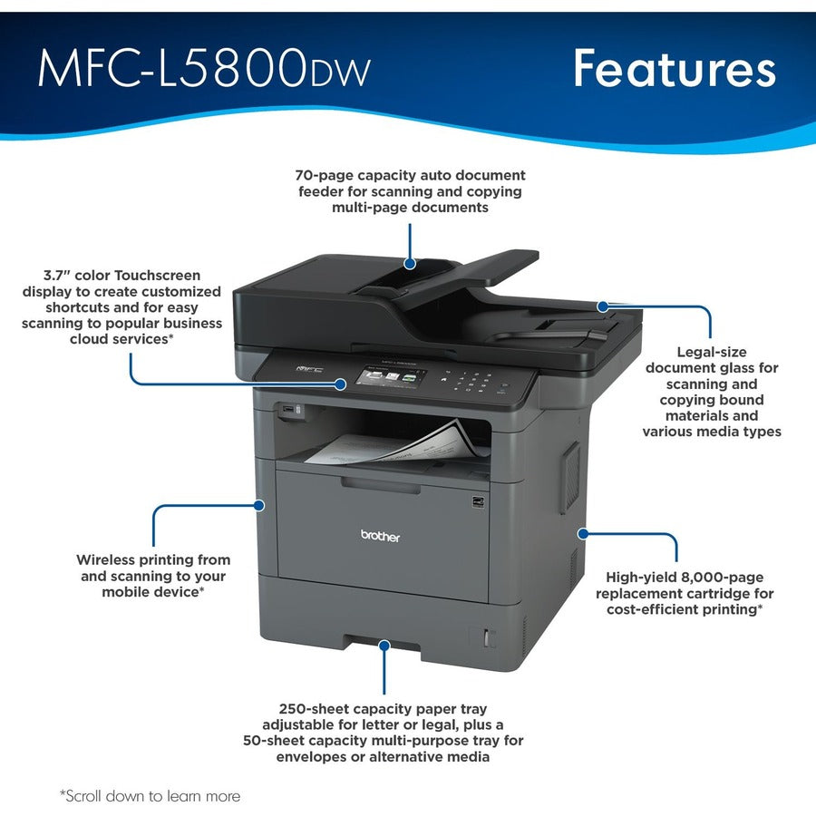 Brother MFC MFC-L5800DW Wireless Laser Multifunction Printer - Monochrome - MFCL5800DW