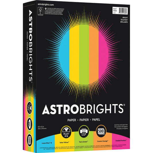 Astrobrights Inkjet, Laser Colored Paper - Lunar Blue, Terra Green, Cosmic Orange, Solar Yellow, Fireball Fuschia - Recycled