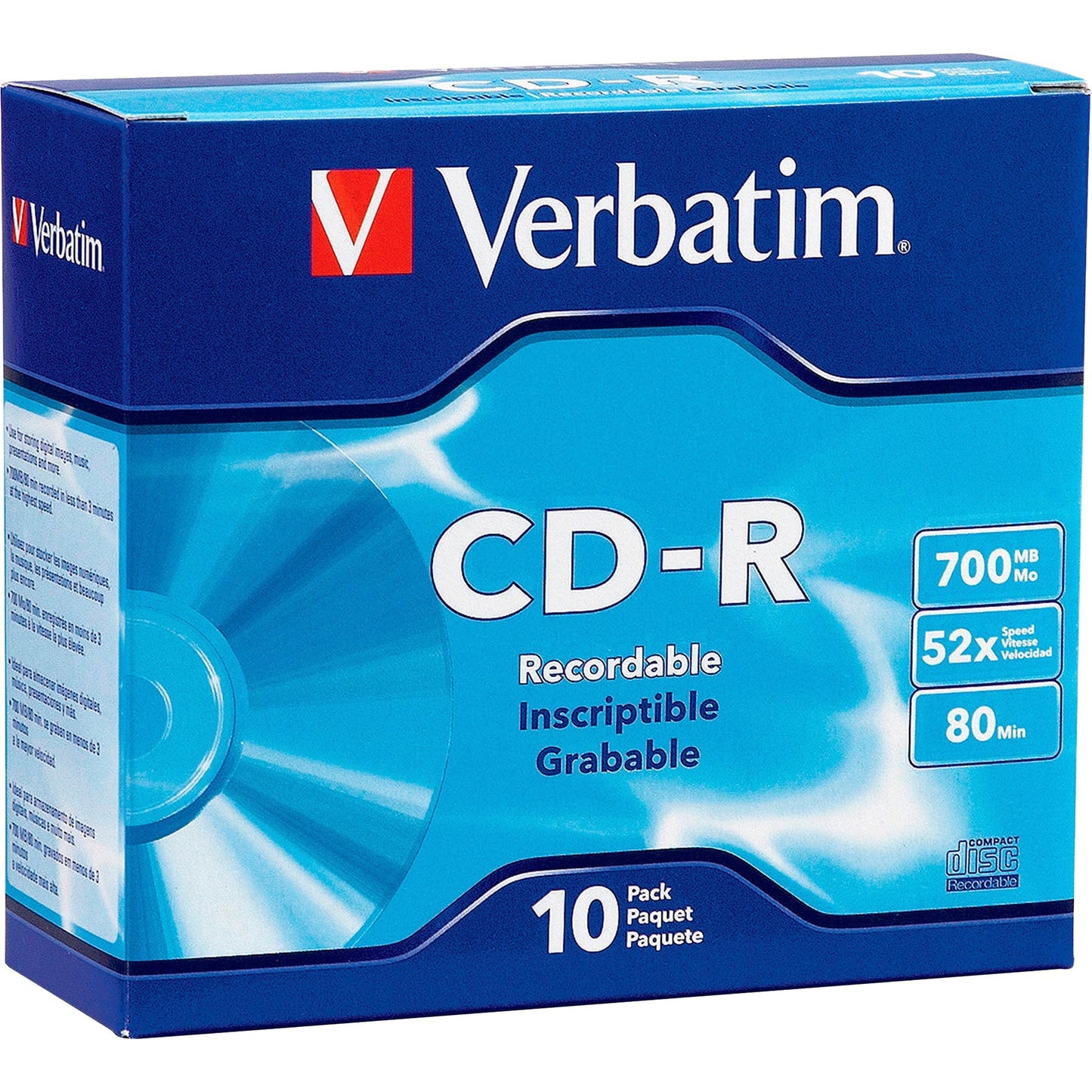 Verbatim CD-R 700MB 52X with Branded Surface - 10pk Slim Case