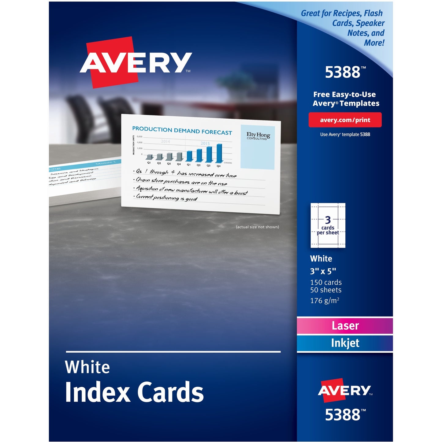 Avery&reg; Laser, Inkjet Printable Index Card - White