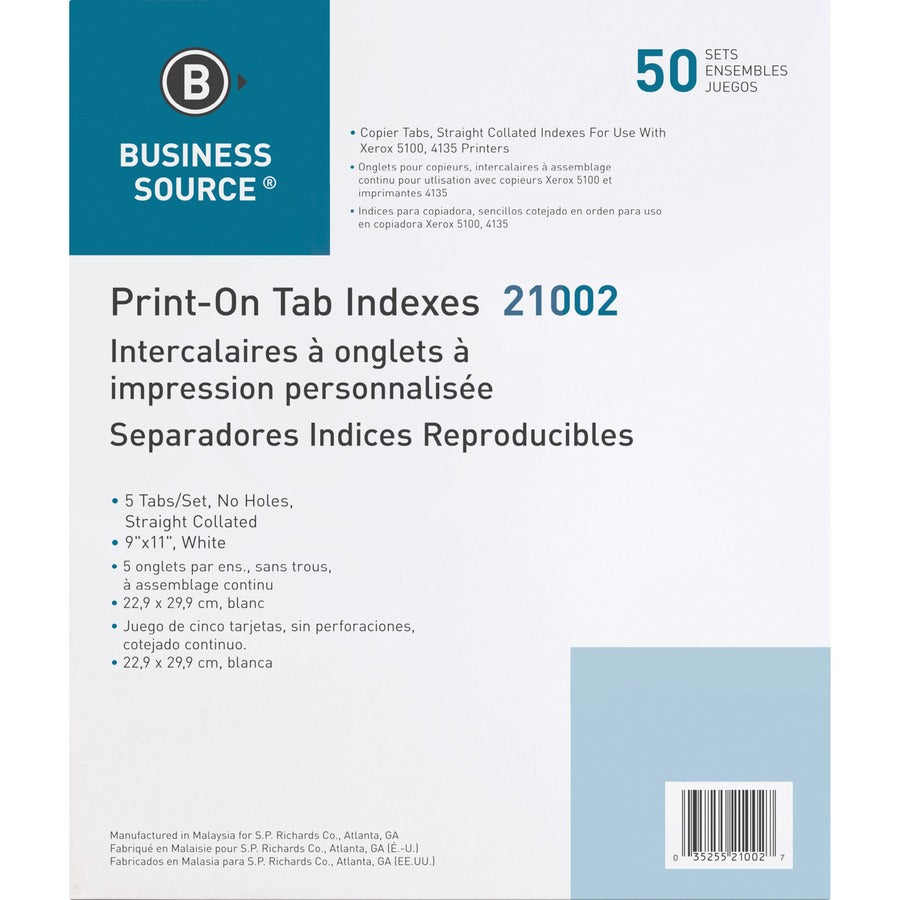 Business Source Straight Collated Print-on Tab Divider - 21002