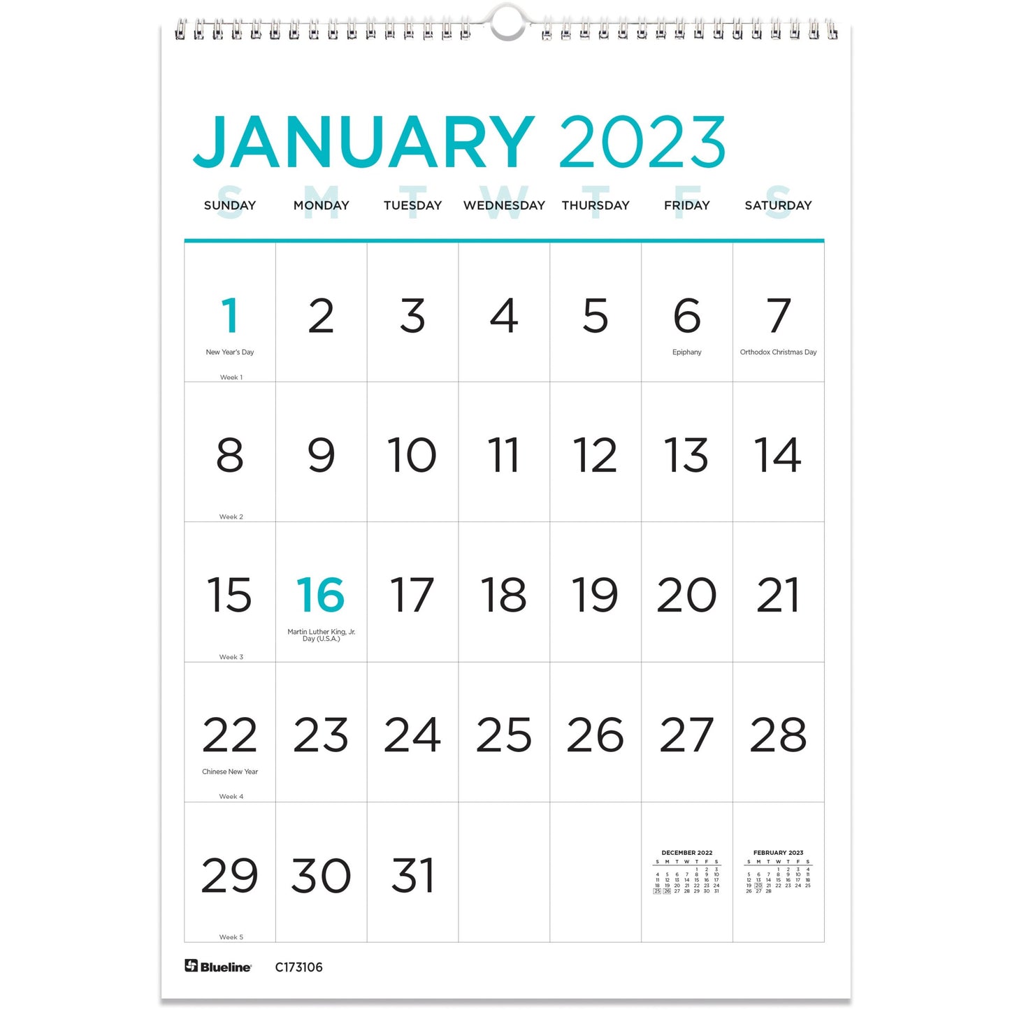 Blueline Blueline Large Print Monthly Wall Calendar