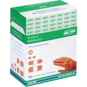 Safecross Plastic Bandages, Assorted Sizes, 100/Box
