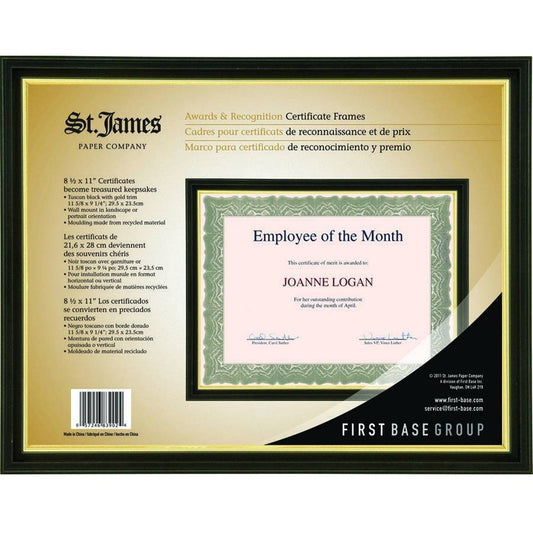 St. James&reg; Awards & Certificate Frame, 11? x 9¼" (30 x 24cm), Tuscan Black with Gold Trim