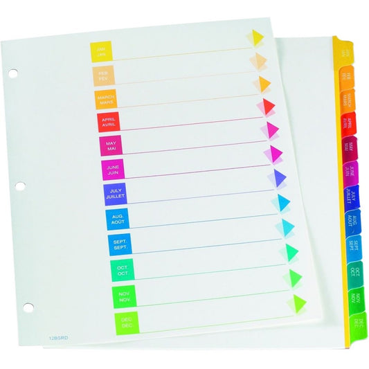 Oxford Super Rapidex Colour Coded Tab Dividers - Jan-Dec, Letter-Size, Assorted, 12/ST