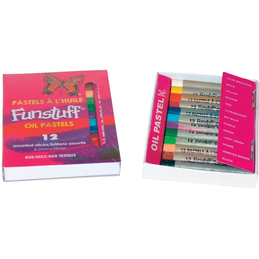 Funstuff Oil Pastels. 12 Assorted Regular Sticks