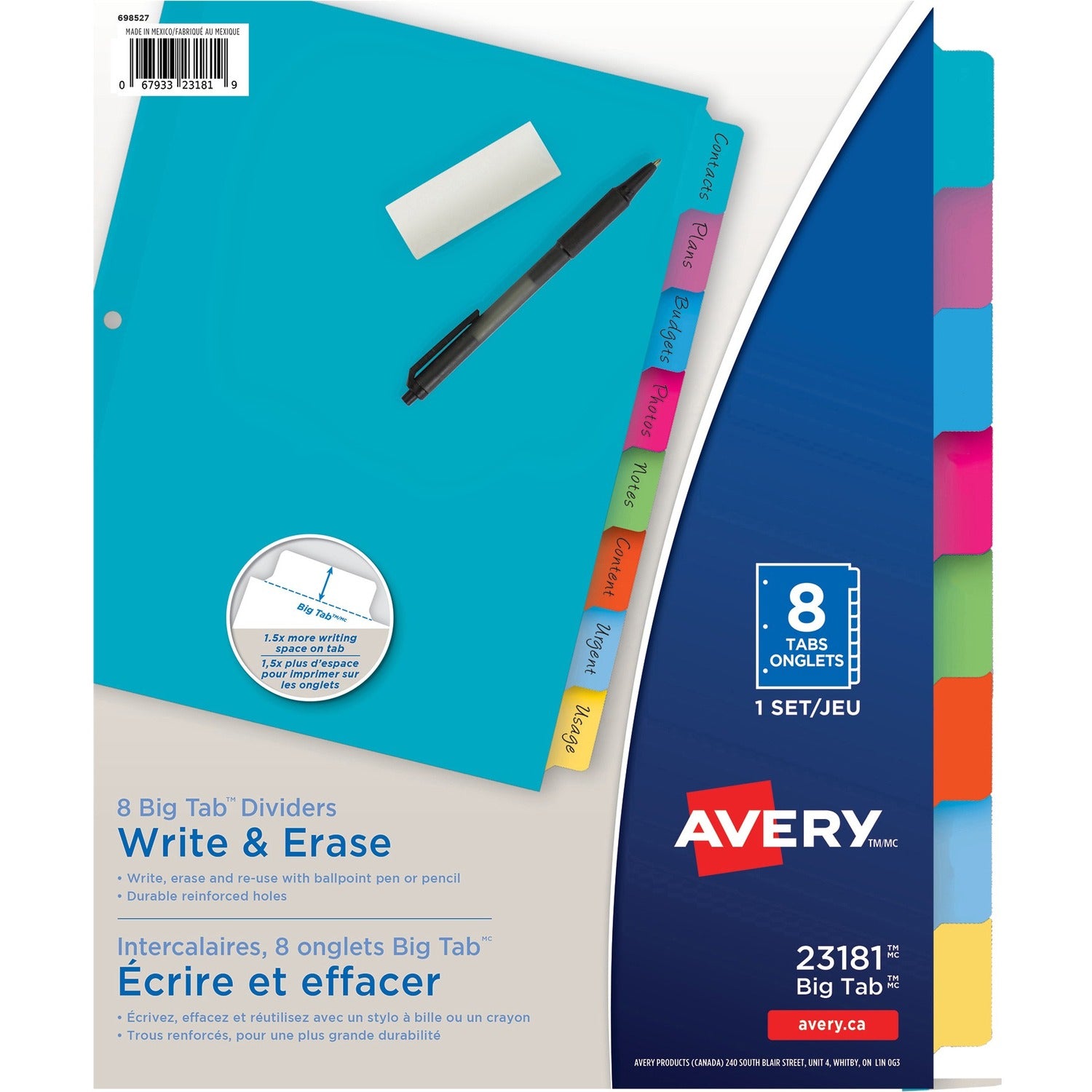 Avery&reg; Write & Erase Dividers 8 Tab Letter Assorted Brights Colours