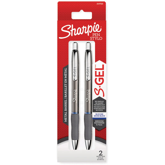 Sharpie S-Gel Metal Retractable Pens 0.7 mm Blue/Gunmetal 2/pkg
