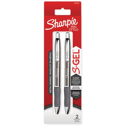 Sharpie S-Gel Metal Retractable Pens 0.7 mm Black/Gunmetal 2/pkg