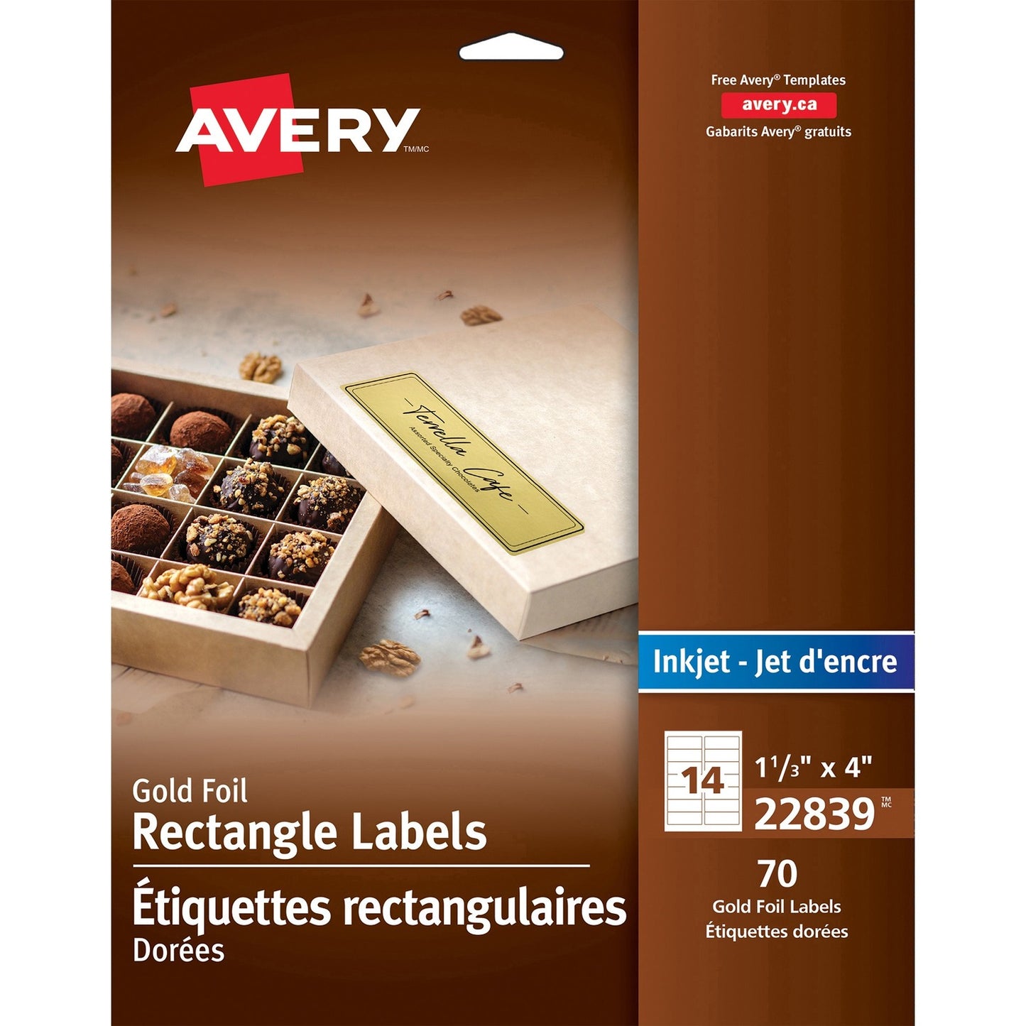 Avery&reg; Print-to-the-Edge Rectangular Labels 1-1/3" x 4" Gold 70/pkg