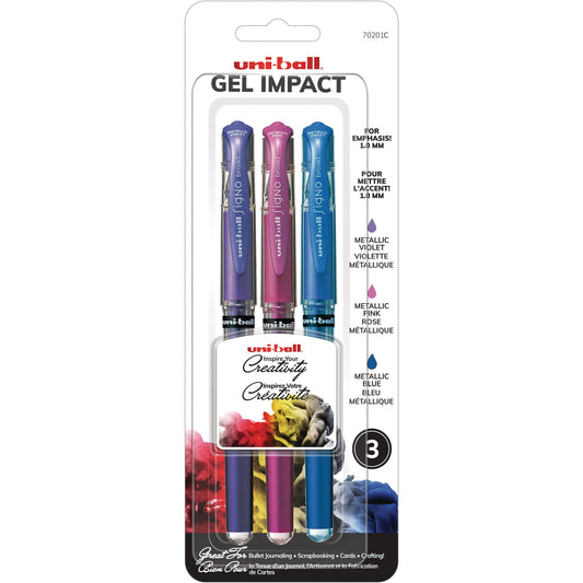 uni-ball Impact Metallic Gel Pens 1.0 mm Blue, Violet and Pink 3/pkg