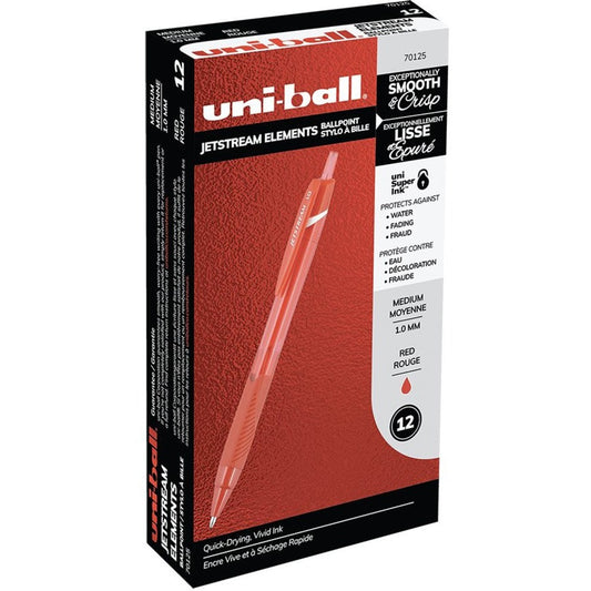 uni-ball Jetstream Elements Retractable Ball Point Pens Medium Point Red 12/box