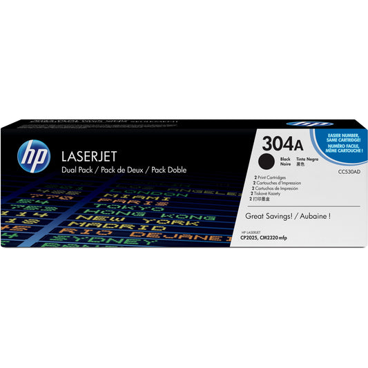 HP 304A (CC530AD) Original Toner Cartridge - Dual Pack - Black